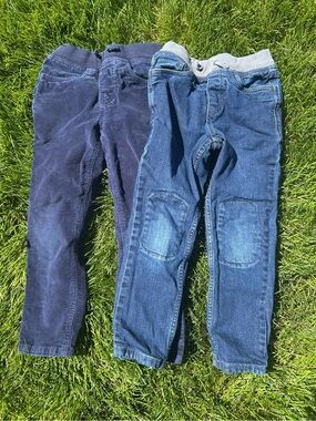 Kids Blue Corduroy and Denim Pants Set - Navy & Medium Blue